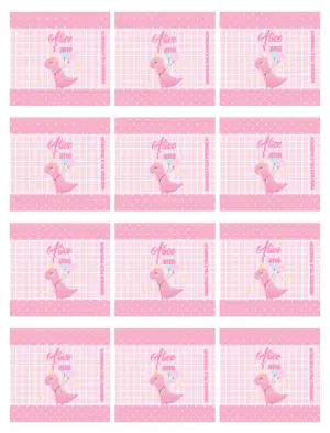 Adesivo para Bala Personalizada Dinossauro Rosa 1 Ano para Editar