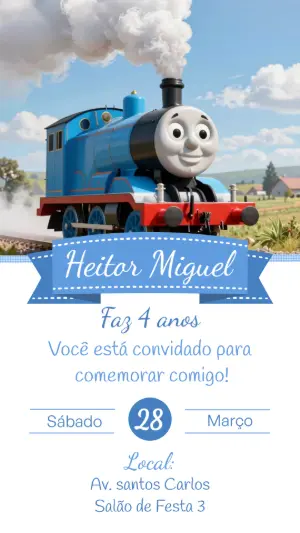 Convite de Aniversário Thomas e Amigos para Editar e Enviar