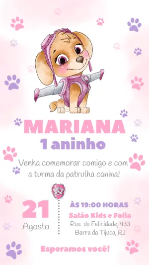 Convite Aniversário Skye Patrulha Canina para Editar Online