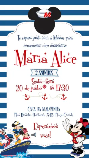 Convite Aniversário Minnie Marinheira para Editar Online