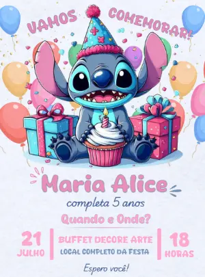 Invitación de cumpleaños Stitch – Estático – Decore Arte