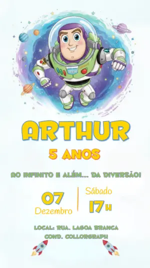 Convite de Aniversário Buzz Lightyear Espacial para Editar
