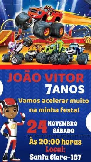 Convite de Aniversário Blaze e Amigos Modelo Digital Editável