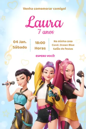 Convite de Aniversário Guerreiras do Kpop para Editar