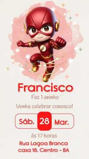 Convite de Aniversário Infantil do Flash Baby para Editar