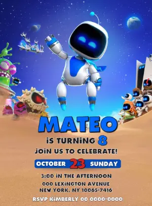 Astro Bot Birthday Invitation | Editable Online Template