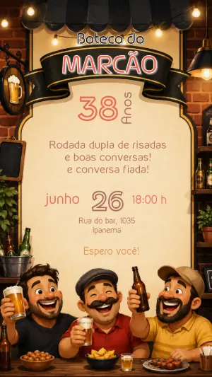 Convite de Aniversário Tema Boteco Editável para Adulto