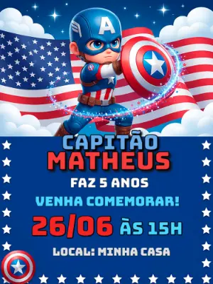 Convite de Aniversário Capitão América Fofo para Editar