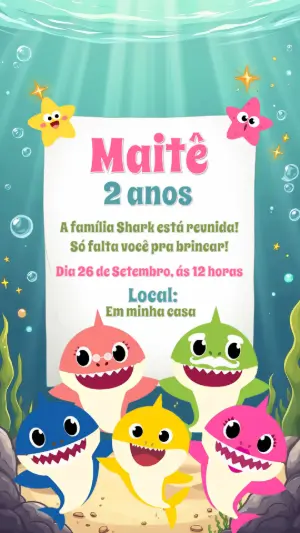 Convite de Aniversário Baby Shark para Editar Online