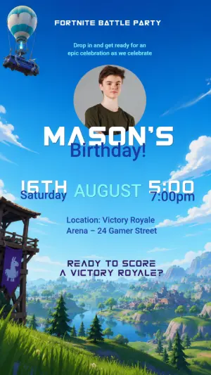 Editable Fortnite Battle Royale Birthday Invitation