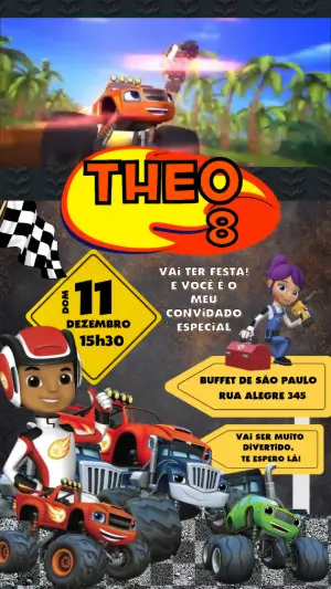 Convite Animado Blaze and the Monster Machines para Editar