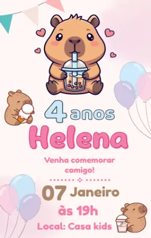 Convite de Aniversário Capivara Fofa para Editar Online