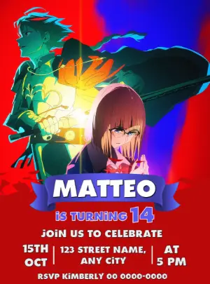 Fate/strange Fake Anime Birthday Invitation Template - Editable Digital Card