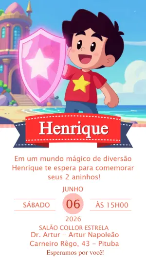 Convite de Aniversário Tema Herói com Estrela para Editar