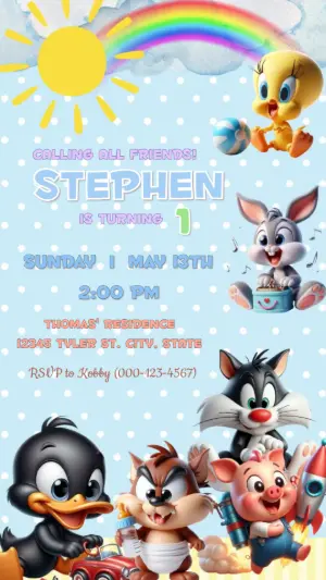 Animated Baby Looney Tunes Birthday Video Invitation Template