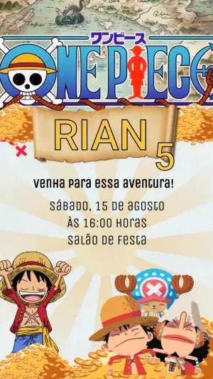 Convite Animado One Piece: Aventura Pirata para Editar
