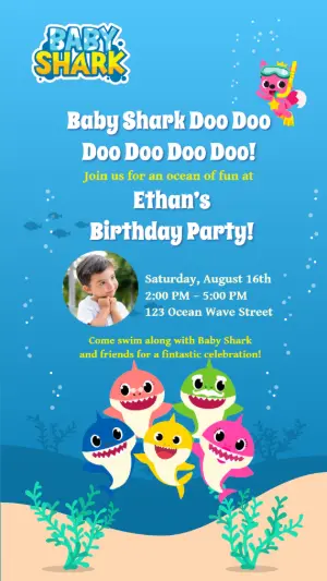 Editable Baby Shark Birthday Invitation Template