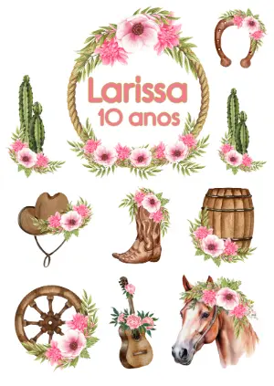 Topper de Bolo Festa Country com Flores para Editar Online