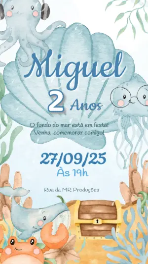 Convite Animado Fundo do Mar Infantil para Editar e Enviar