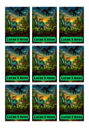 Tag Aniversário Minecraft com Dragão para Editar Online