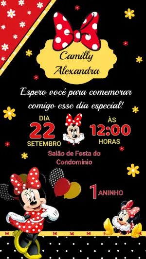 Convite de Aniversário Minnie Vermelha Clássico para Editar