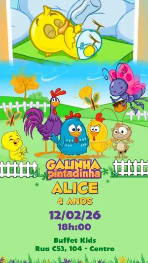 Convite Animado Galinha Pintadinha Colorido para Editar