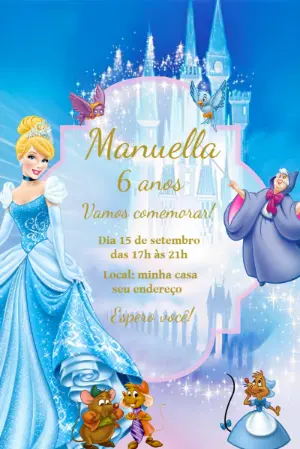 Convite de Aniversário Cinderela para Editar Online