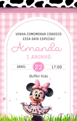Convite Aniversário Minnie Mouse Milk para Editar Online