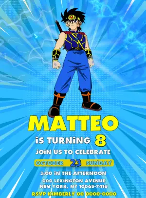 Editable Anime Warrior Birthday Invitation Template