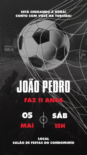 Convite Aniversário Futebol Moderno para Editar Online