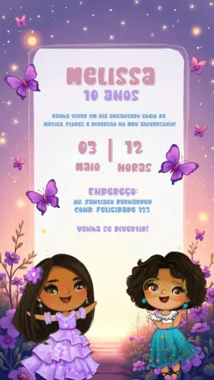 Convite de Aniversário Encanto com Personagens para Editar