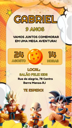 Convite de Aniversário Dragon Ball Z com Goku para Editar Online