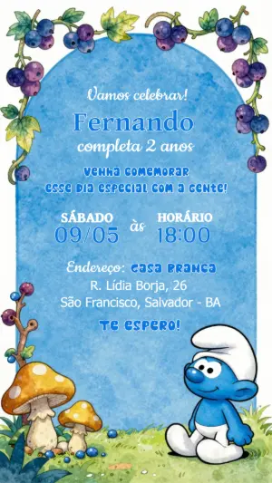 Convite de Aniversário Infantil Duende Azul na Floresta Editável
