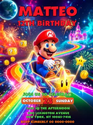 Video Game Birthday Invitation | Editable Mario Galaxy Template