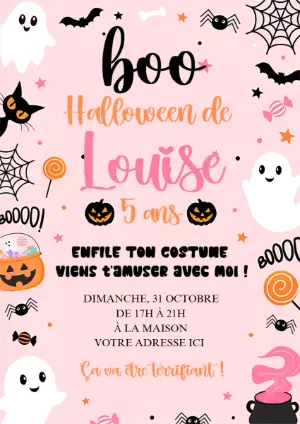 Invitation Anniversaire Halloween Rose pour Fille à Éditer