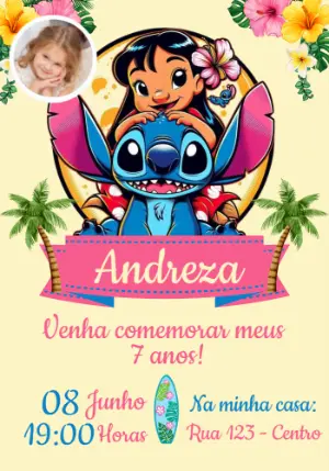 Invitación de cumpleaños Stitch – Estático – Convites e Artes Digitais