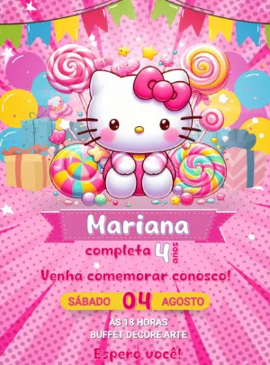 Convite de Aniversário Hello Kitty para Editar Online
