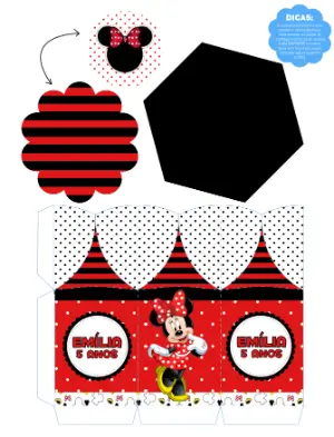 Centro de Mesa Minnie Vermelha Editável para Imprimir