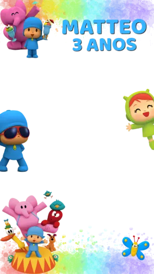 Moldura para Foto Aniversário Pocoyo Colorido Modelo Editável