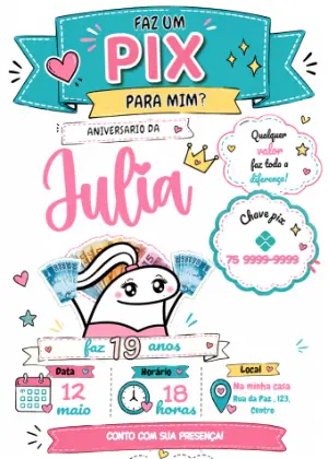 Convite de Aniversário Editável Faz um PIX com Meme Flork
