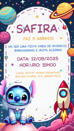 Invitación de cumpleaños Stitch – Estático – Convites Digitais Exclusivos