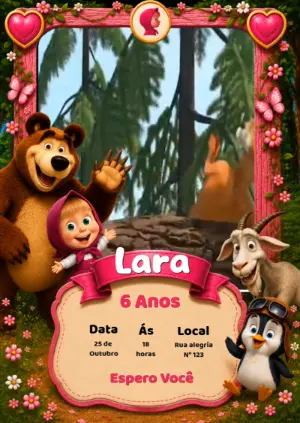 Vídeo Convite de Aniversário Masha e o Urso para Editar Online