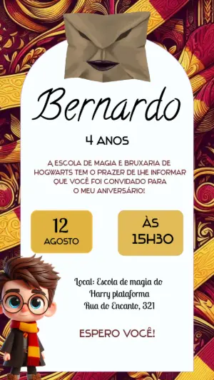 Convite Animado Aniversário Harry Potter para Editar Online