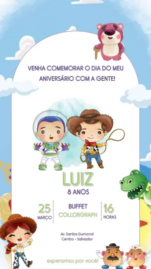 Convite de Aniversário Toy Story com Personagens para Editar Online