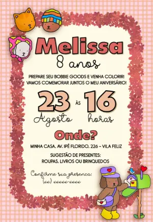 Convite Aniversário Bobbie Goods com Desenhos Fofos para Editar