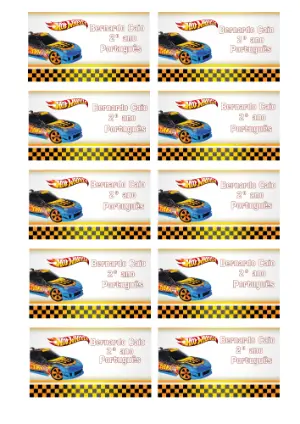 Etiqueta Escolar Hot Wheels Editável para Imprimir