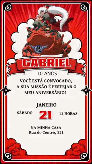 Convite de Aniversário Naruto Jiraiya Editável para Enviar