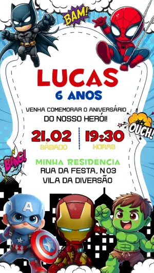 Convite de Aniversário Super-Heróis Baby Editável