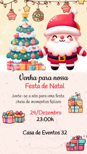 Convite Festa de Natal com Papai Noel Fofo para Editar Online