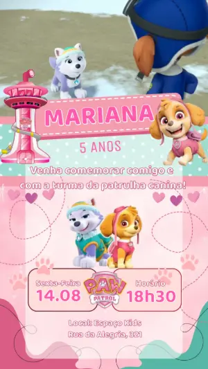 Vídeo Convite Patrulha Canina com Skye e Everest Editável